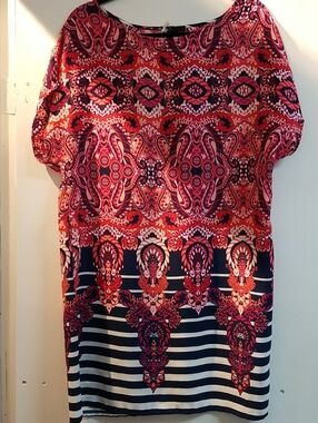 BeBop Pink and Navy Patterned Shift Dress